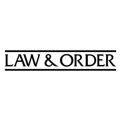 Texto LAW & ORDER em preto entre linhas horizontais