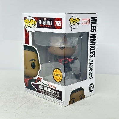 Caixa de figura Pop! Spider-Man Miles Morales número 765 com selo Chase Edition.