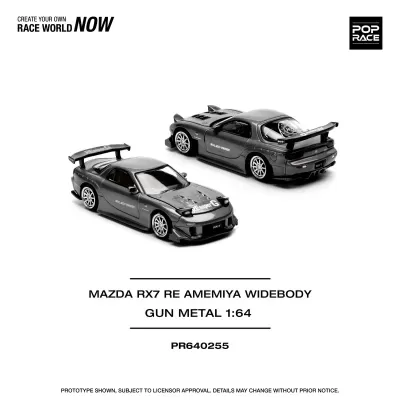 Miniatura de carro desportivo Mazda RX7 azul gun metal escala 1:64 com asa e jantes prateadas