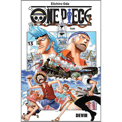 Capa do manga One Piece volume 13 com personagens coloridos e comboio a vapor.