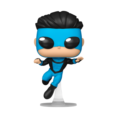 Figura Funko Pop de personagem com fato azul e preto e máscara azul
