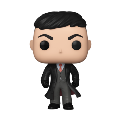 Figura colecionável Funko Pop vestida com fato e casaco preto.