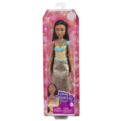 Boneca Disney PRINCESS Pocahontas com vestido castanho e azul em embalagem rosa