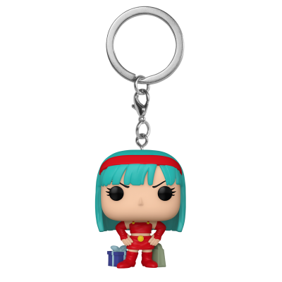 Porta-chaves Funko Pop personagem cabelo azul roupa vermelha e presente