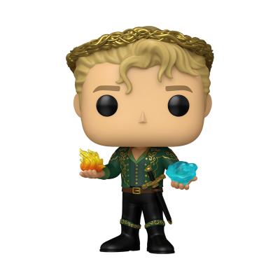 Funko Pop personagem com coroa dourada e fogo e água nas mãos.