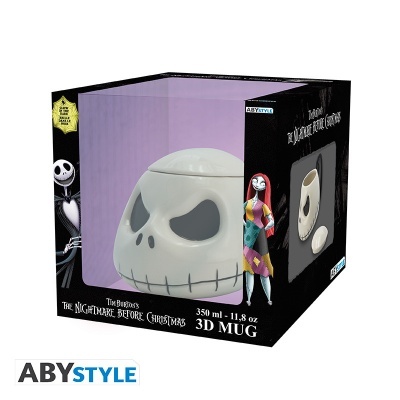 Caneca 3D branca de Jack Skellington em caixa preta de The Nightmare Before Christmas
