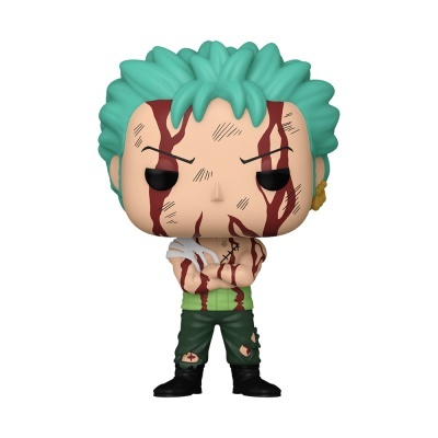 Figura colecionável Funko Pop com cabelo verde-azulado e cicatrizes vermelhas