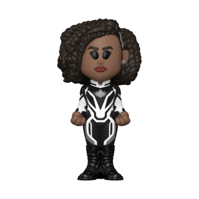 Figura estilizada com fato preto e branco e cabelo encaracolado castanho escuro