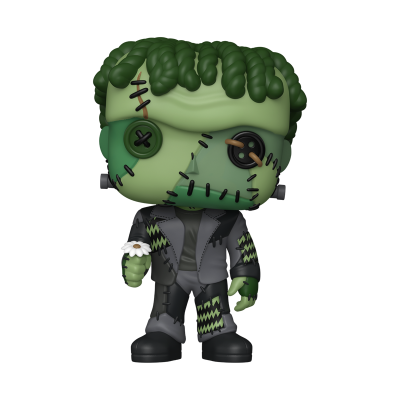 Figura colecionável estilo Funko Pop do Frankenstein a segurar uma flor