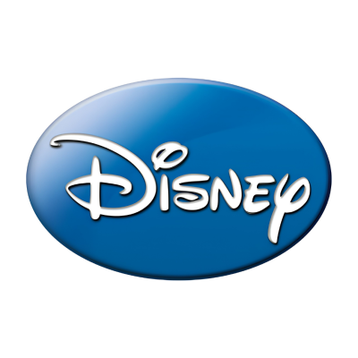Logótipo oval azul com texto Disney branco