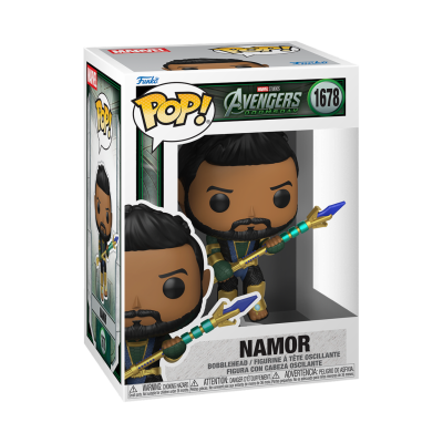 Figura Funko Pop! Namor Avengers Doomsday com tridente na embalagem