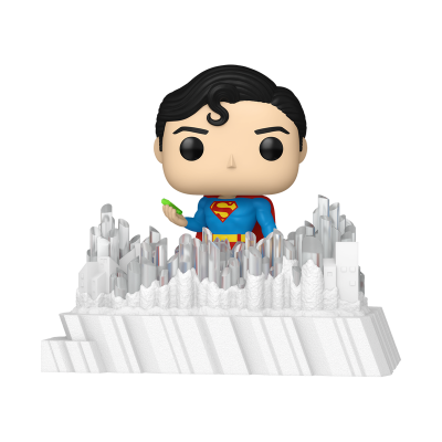 Figura Funko Pop do Superman com base da cidade de Metrópolis