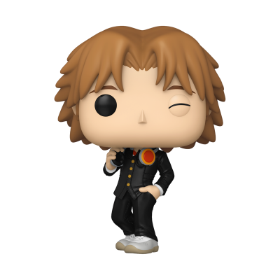 Figura colecionável de personagem com fato preto e cabelo castanho claro