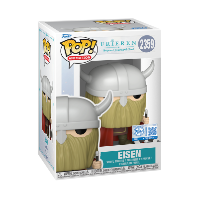 Funko Pop de vinil do personagem Eisen de Frieren Beyond Journeys End com capacete, barba e capa, dentro de caixa original