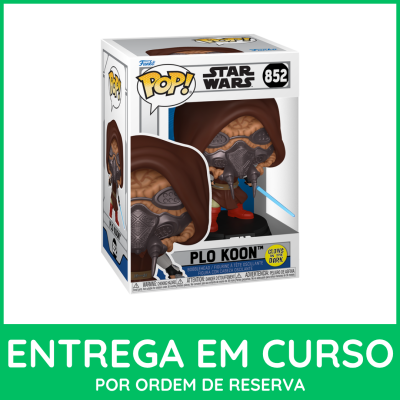 Figura Funko Pop! Star Wars Plo Koon com máscara e sabre de luz azul na embalagem