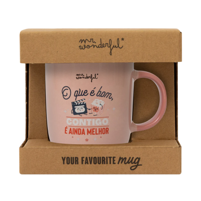 Caneca rosa decorada embalada em caixa castanha Mr. Wonderful