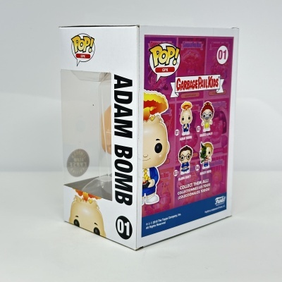 Caixa branca Funko Pop! Adam Bomb Garbage Pail Kids com figura colecionável visível