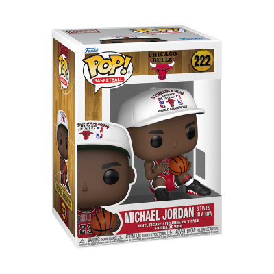 Funko Pop Michael Jordan com fato dos Chicago Bulls segurando bola de basquetebol