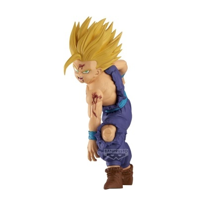 Figura de ação masculina com cabelo loiro espetado e roupa azul