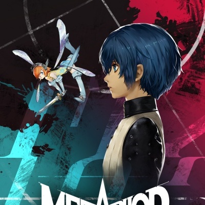 Personagem azul em perfil com personagem pequena alada e texto METAPHOR