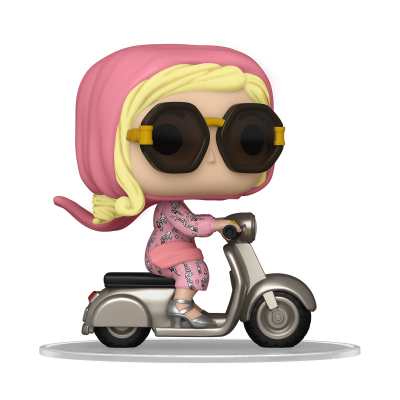 Figurine Funko Pop mulher com lenço e óculos numa scooter