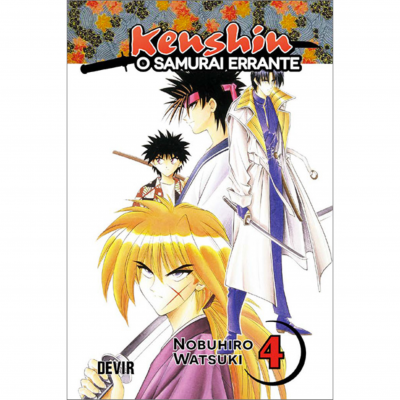 Capa do livro Kenshin O Samurai Errante Volume 4 com ilustrações de personagens de manga