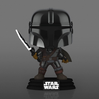 Figura vinil Mandalorian Star Wars com capacete prateado e faca