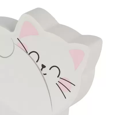 Figura decorativa ou brinquedo de gato branco com detalhes em cor-de-rosa e preto