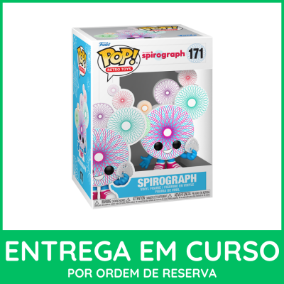 Funko Pop Spirograph 171 em caixa com fundo branco e moldura verde com texto