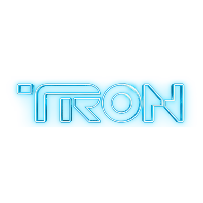 Logotipo da palavra TRON em azul neon, estilo digital futurista