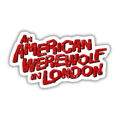 Adesivo com texto vermelho desgastado AN AMERICAN WEREWOLF IN LONDON