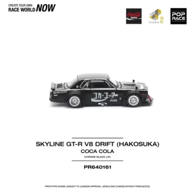 Miniatura carro preto Skyline GT-R com logótipo Coca-Cola e texto japonês