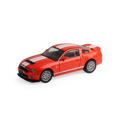 Carrinho de brinquedo desportivo vermelho com riscas brancas