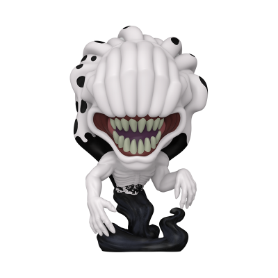 Figura Funko Pop vinil branca e preta com dentes verdes e base preta enrolada