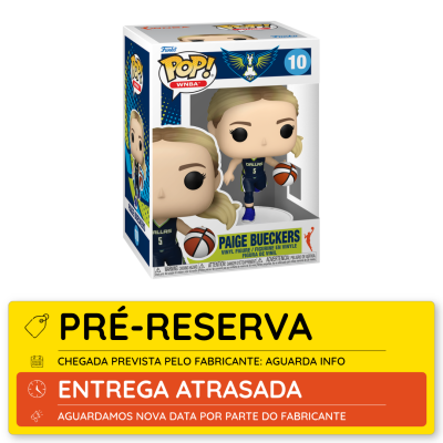 Funko Pop da jogadora Paige Bueckers da WNBA, número 10 na caixa, embalagem com janela transparente.