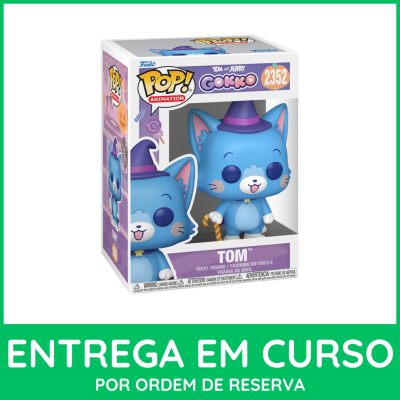 Figura Funko Pop de vinil azul do personagem Tom da animação Tom and Jerry dentro de caixa
