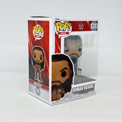 Figura Funko Pop! WWE Roman Reigns número 131 em caixa com janela transparente