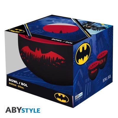 Caixa de embalagem com bowl do Batman preto e vermelho