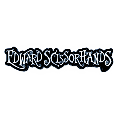 Adesivo preto com texto branco Edward Scissorhands estilizado