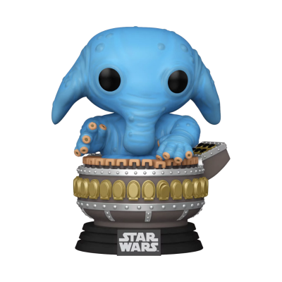 Figura Funko Pop azul de personagem com tentáculos, sentado numa base cinza e dourada com placa STAR WARS