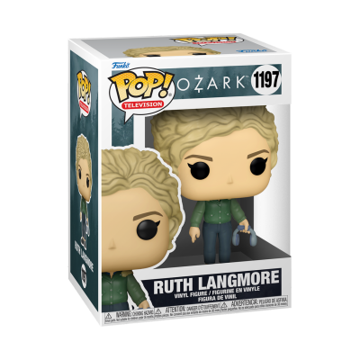 Funko Pop! Ruth Langmore da série Ozark com cabelo loiro, camisa verde e calças azuis na embalagem.