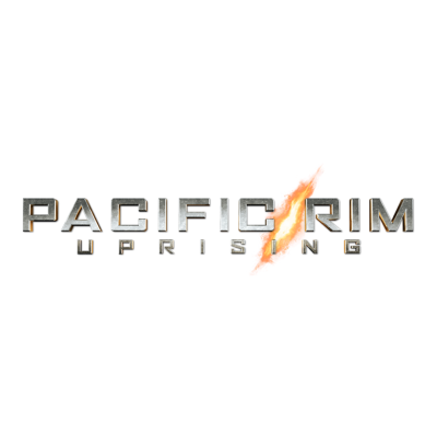 Logotipo metálico PACIFIC RIM UPRISING com chama laranja na letra I