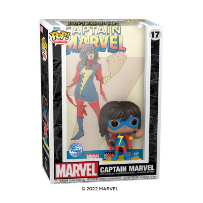 Figura Funko Pop! Captain Marvel número 17 em caixa com ilustração da personagem