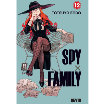 Capa do livro SPY×FAMILY Volume 12 com mulher de cabelo laranja sentada numa cadeira metálica