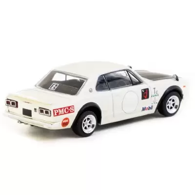 Miniatura de carro de corrida branco com adesivos coloridos e jantes prateadas