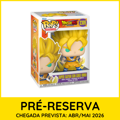 Funko Pop Super Saiyan Son Goku Mini em caixa branca com cabelo amarelo