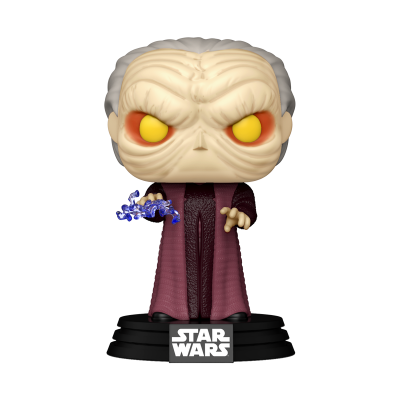 Figura Funko Pop do Palpatine de Star Wars em vinil com túnica roxa e base preta.