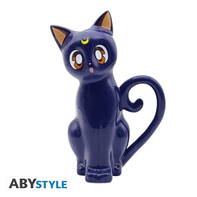 Caneca em forma de gato azul com olhos grandes e amarelos, marca ABYstyle