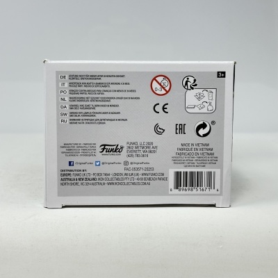 Parte traseira de embalagem branca com texto em várias línguas e códigos de reciclagem