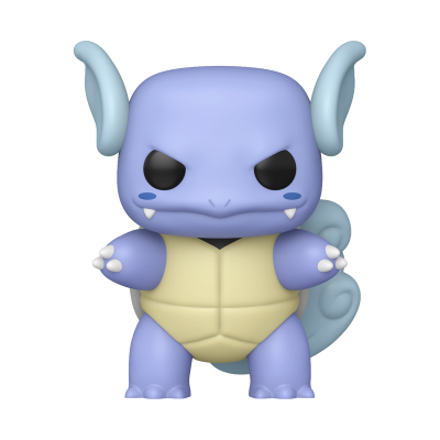 Figura colecionável estilo Funko Pop azul claro com barriga amarela e olhos pretos